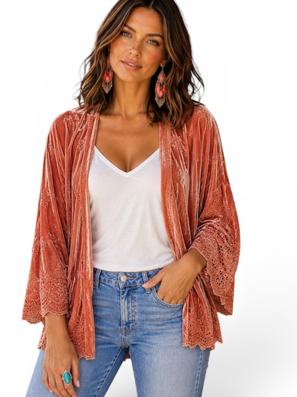 Jonny Was Axel Velvet Kimono/Jacket Burnt Sienna Embroidered Nwt Oversized Rare